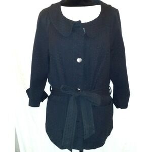 LANE‎ BRYANT Women's Plus 20 Black Cotton Jacket Button Belted Textured Pockets